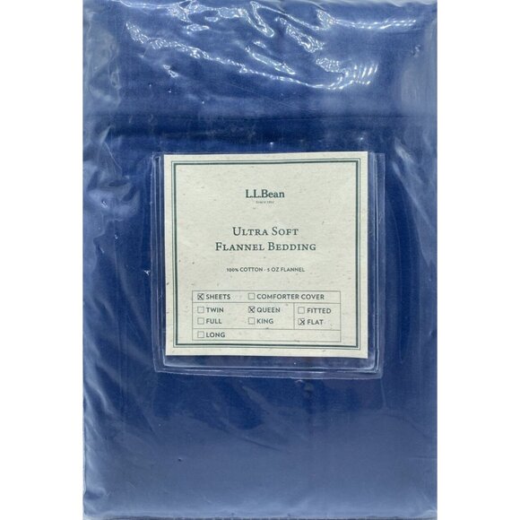 LL Bean Ultra Soft Flannel Queen Size Flat Sheet True Navy 92  X 110 in - Picture 1 of 8
